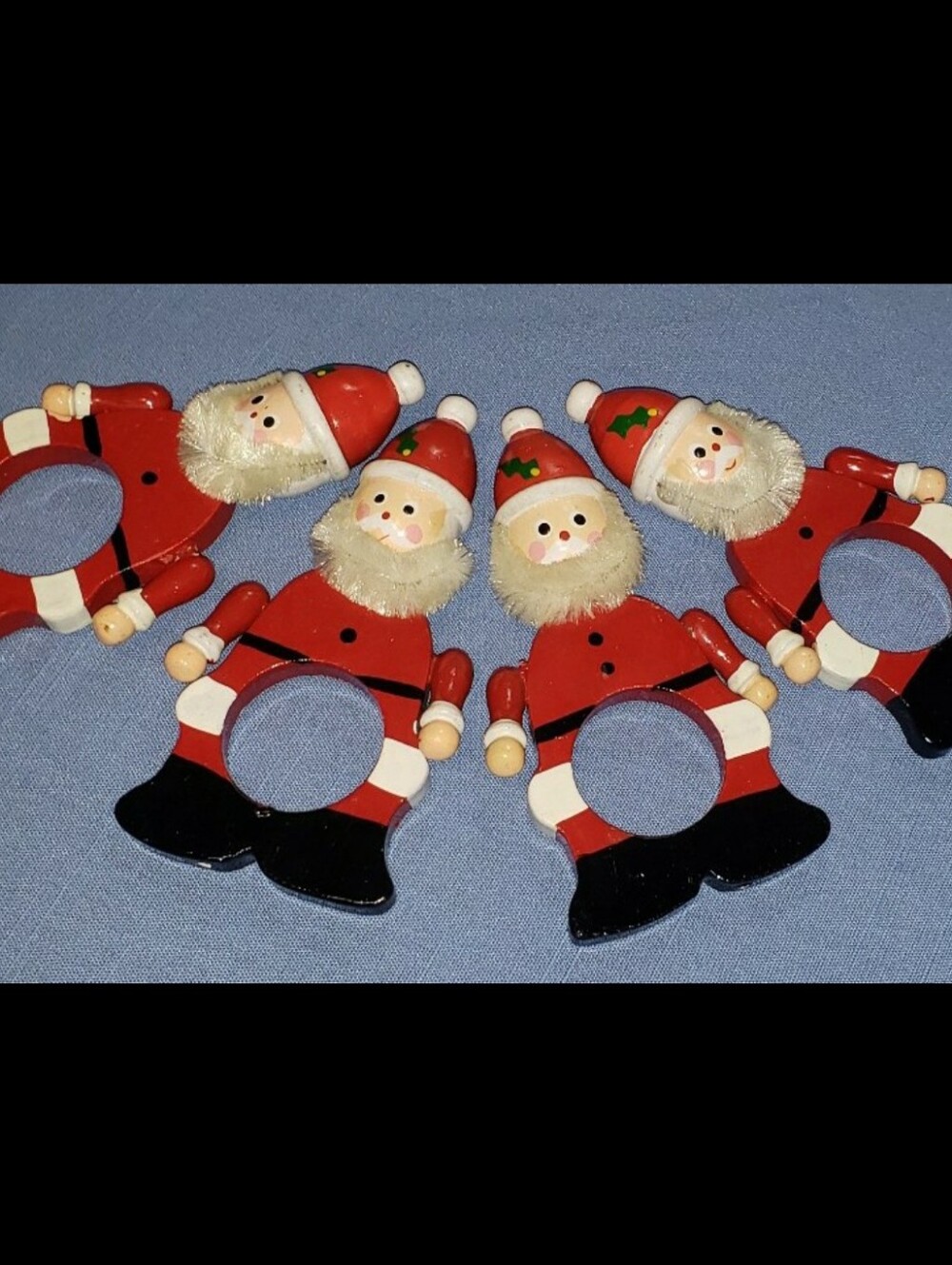 Vintage VERA Neumann Wooden Santa Napkin RingsSet Of Four (4)